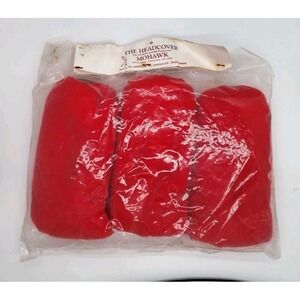 3 Vintage NOS Mohawk Golf Club Head Covers Red Faux Fur Leather 1 3 + Bonus -USA